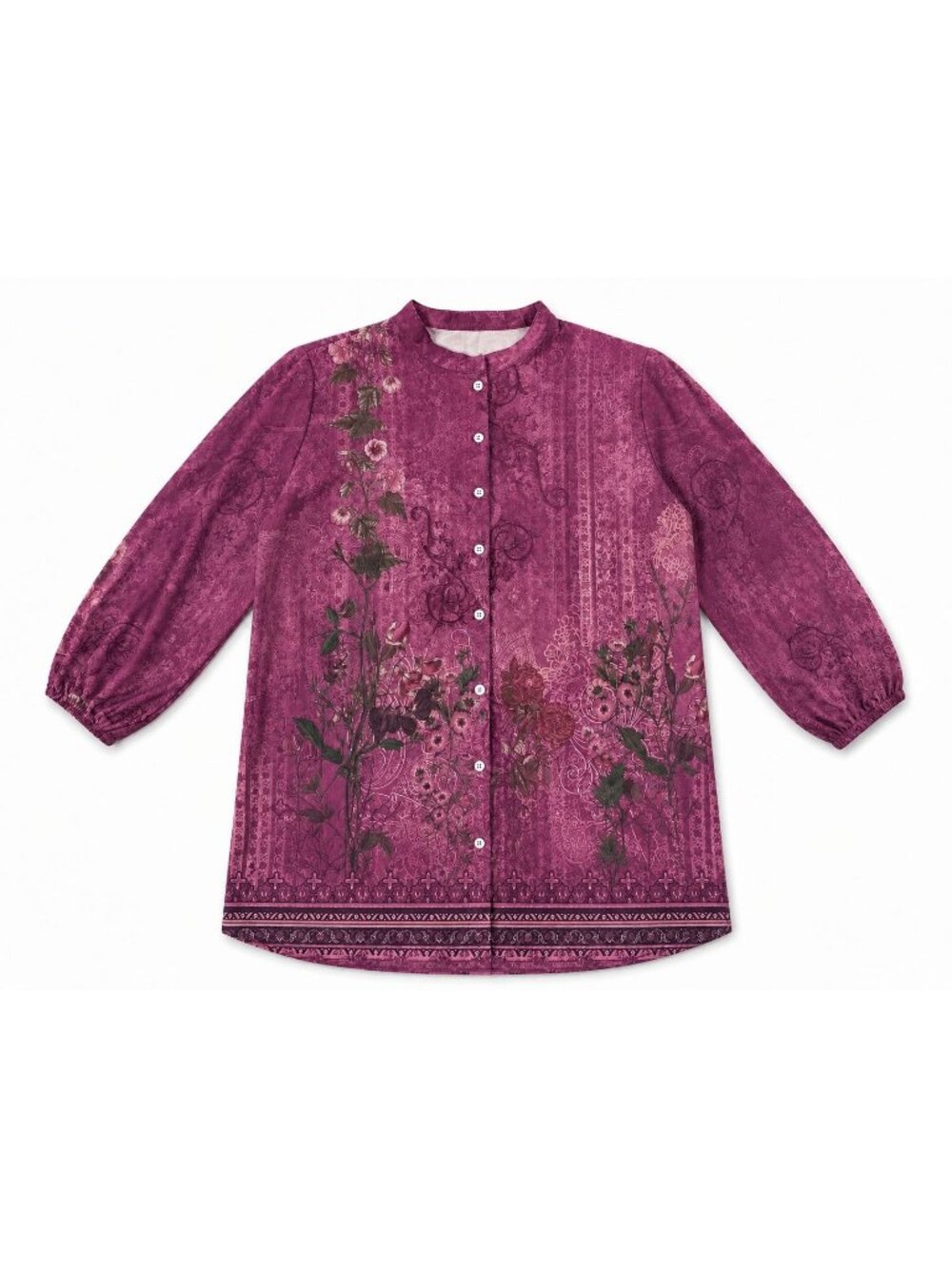 Women’s Mauve Boho Blouse Romantic Floral Button Up Shirt Lightweight Flowing Co